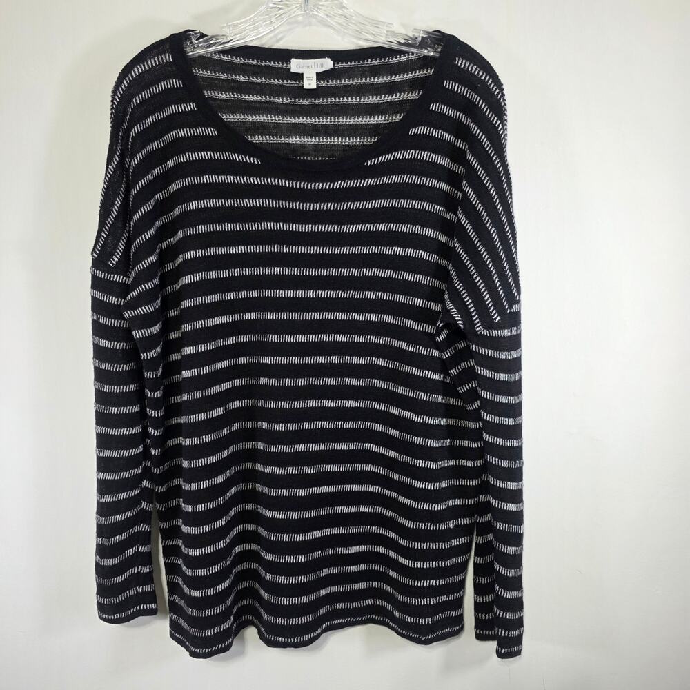 Garnet Hill Black White Striped Organic Linen Knit Top Resort Coastal Medium